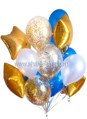 набор шаров с синими, перламутровыми и золотыми шариками